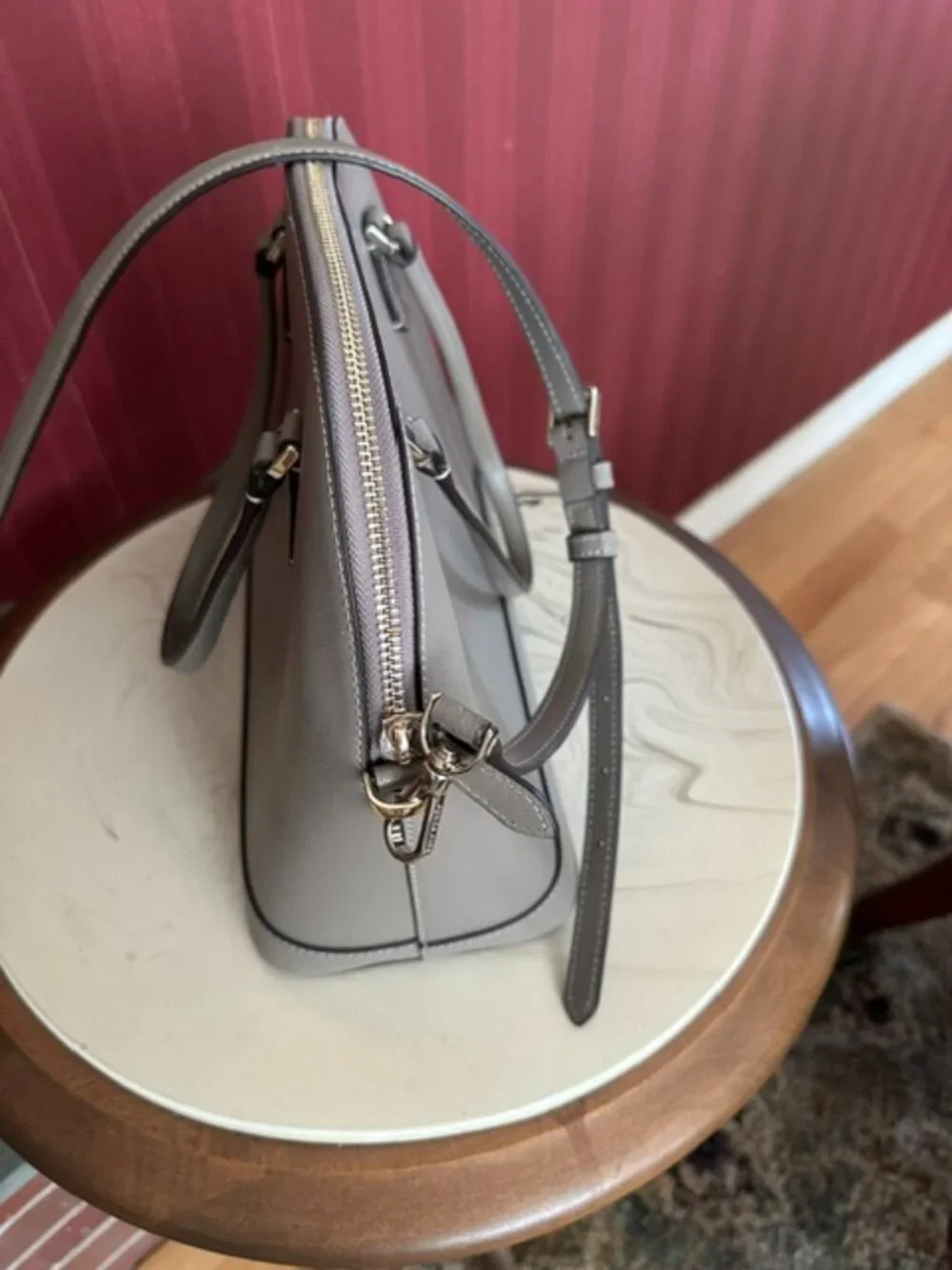 Kate Spade New York Taupe Crossgrain Leather Satchel Handbag Excellent Condition